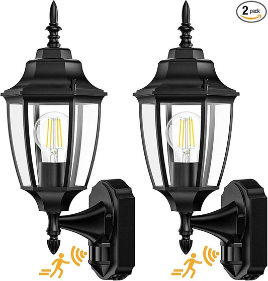 Lamomo Outdoor Wall Sconce, 2 Pack Dusk to Dawn Motion Sensor Light Fixtures, Exterior Aluminum Waterproof Porch Lights for Patio Front Door Garage