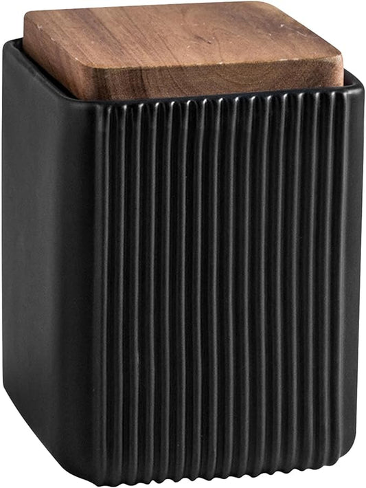 Ceramic Storage Jars Modern Elegant Polished Airtight Gorgeous Storage Canisters with Wooden Lid Small Food Stroage Jar for Kitchen Spice Tea Vanilla Sugar Coffee Beans (Black,Small size,13cm*10cm)