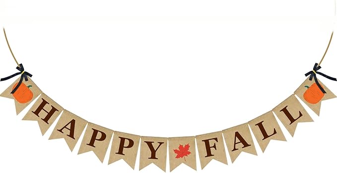 ERKOON Burlap Banner Happy Fall Sign Pumpkin Flag Rustic Natural Fall Harvest Banner for Autumn Home Party School Party Decoration