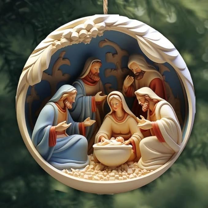 6 Pack Nativity Scene Ornaments - 3.15'' Diameter & Gifts Boxed Keepsake | Christmas Tree Nativity Scene Hanging Ornaments, The Birth of Jesus Decor, Religious Gifts for Christian & Family