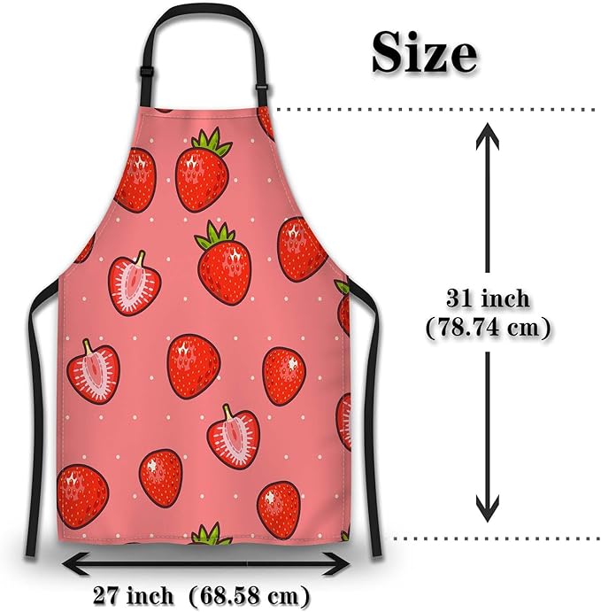 Kitchen Apron for Men Strawberry and Strawberry Slices Cute Aprons for Women for Cooking Restaurant BBQ Painting Crafting Gardening 27” (W) x 31” (H), Waterproof Aprons