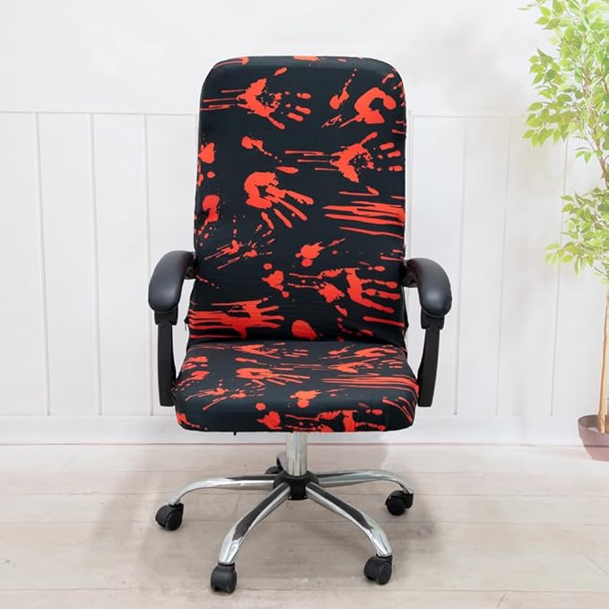 Halloween Office Chair Covers Bloody Handprints Footprints on Black Horror Theme Print Stretchable Slipcover for Modern Simplism Style High Back Boss Chair (No Chair) (M, Halloween04)…