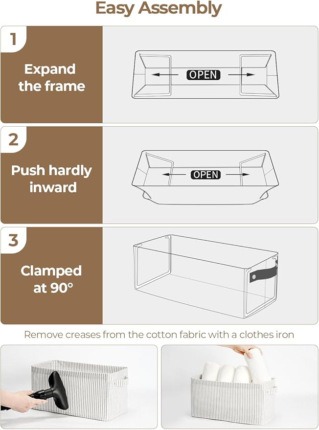 StorageWorks Narrow Storage Bins, Small Basket for Closet and Shelves, Rectangular Fabric Organizer with Handles, Toilet Paper Storage, Gray and White, 2-Pack