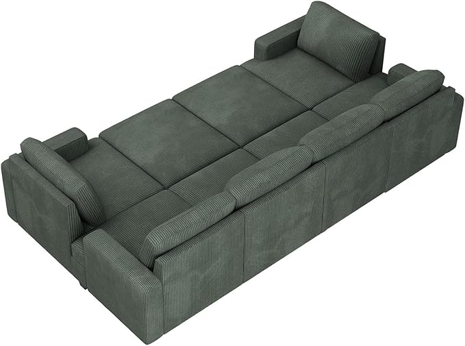 Nolany Sectional Couch with Storage Ottoman, Corduroy Sleeper Sectional Sofa with Chaise, Modular Sectional Couches for Living Room, Green