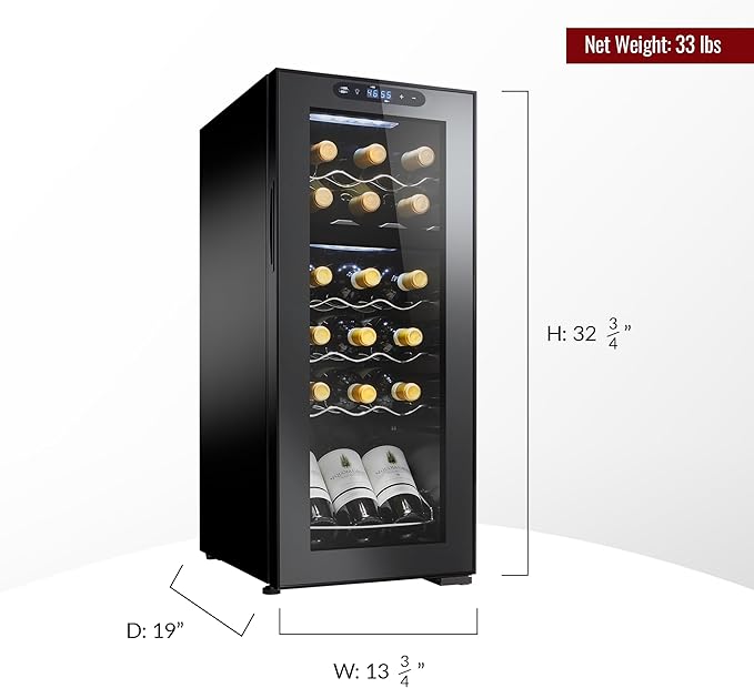 Wine Enthusiast 18-Bottle Dual Zone MAX Compressor Wine Cooler – Freestanding Beverage Refrigerator, Mini Fridge with Digital Touchscreen, Split Storage, Energy-Efficient Cooling, and LED Display