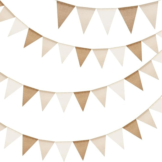 G2PLUS Pre-Strung Burlap Pennant Banner, 39Ft Linen Triangle Flag Bunting, 36pcs Pennant Banner Bunting Garland for Birthday, Wedding, Camping, Rustic Boho Theme Party Decorations