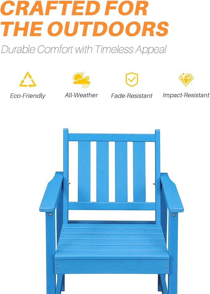 7 Pieces HDPE Outdoor Dining Set, Patio Dining Set with Umbrella Hole, All Weather Outdoor Dining Table Sets for 6, HDPE Patio Furniture Sets for Deck, Backyard, Lawn, and Poolside, Sky Blue