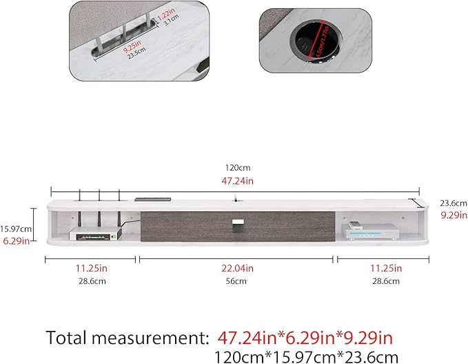 Pmnianhua Modern Floating TV Stand, 47'' Wall-Mounted Media Console with Storage for Bedroom, Living Room (Grey-White)