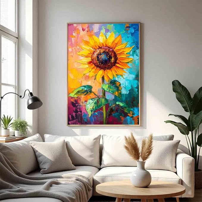 Sunflower Canvas Wall Art Abstract Floral Yellow Flower Picture Textured Flower Painting Field Landscape Wall Art Plant Farmhouse Floral Picture Modern Abstract Living Room Decor 16x24inch No Frame