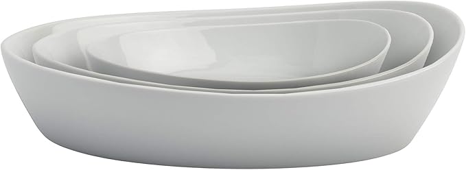 Denmark White Porcelain Chip Resistant Scratch Resistant Commercial Grade Serveware, 3 Piece Oval Serving Bowl Set