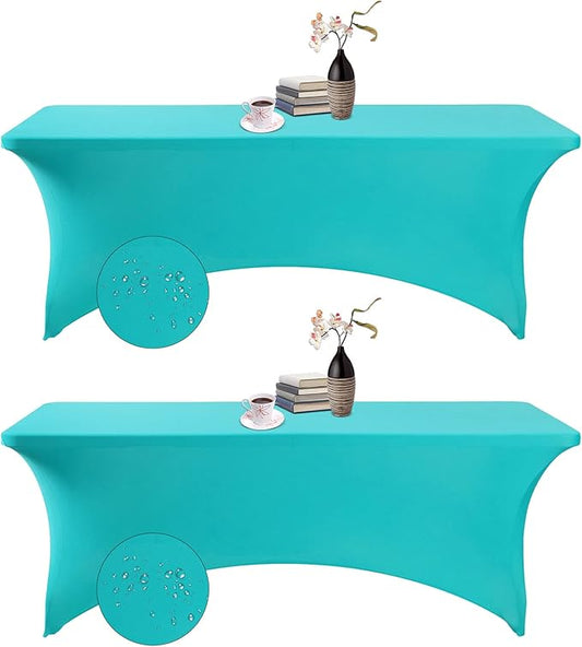 2Pack Spandex Waterproof Table Covers 8ft，Spandex 8ft Waterproof Table Cover for Party,Wedding, Banquet, and Events(Turquoise)