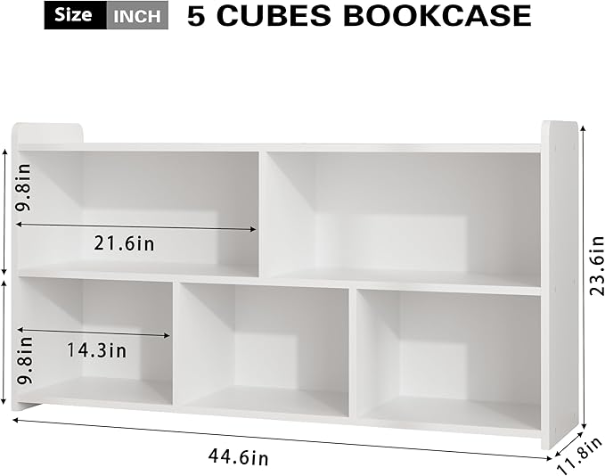 Book Shelf Set of 2, 5 Cubes Storage Organizer, Freestanding White Bookshelf Cube Shelf for Bedroom, Living Room, Home Office, Open Bookshelf Wooden Bookcase