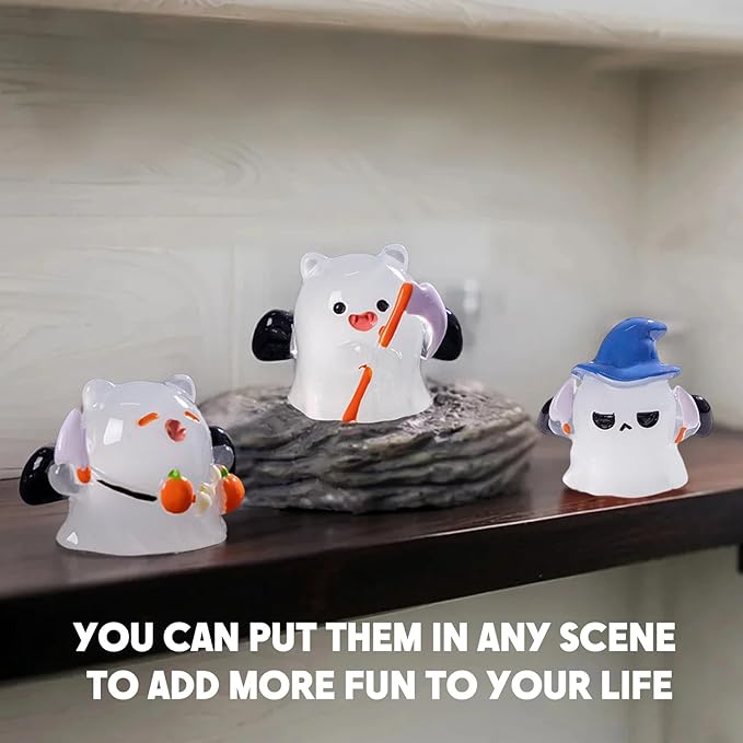 Halloween Ghost Figurine, Spooky Resin Glow in The Dark Statue, Cute Decor for Halloween Decorations Indoor, Funny Porch and Indoor Spooky Home Decor Gifts 6Pcs