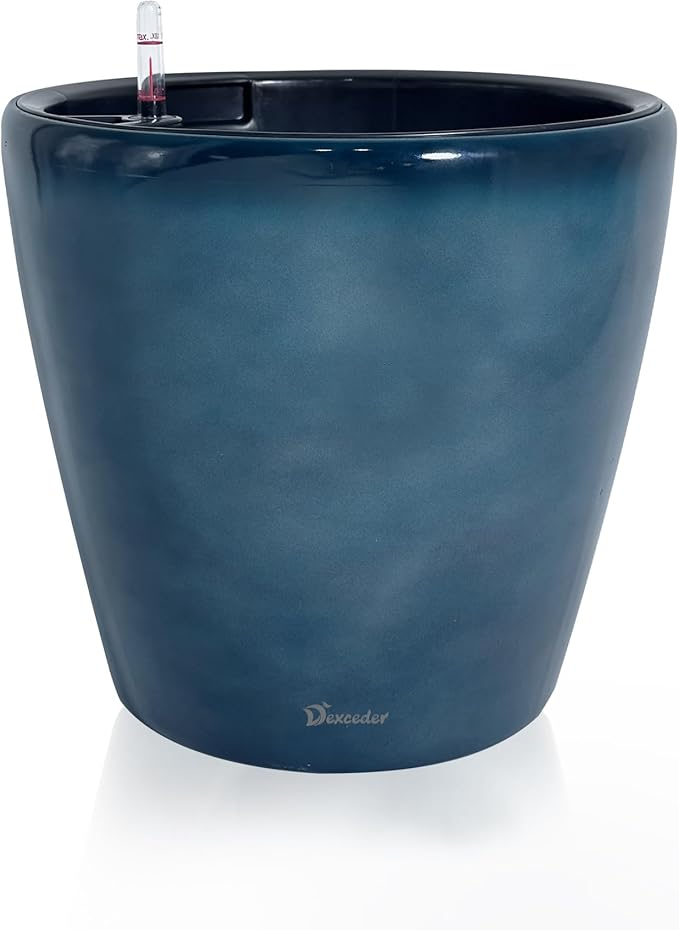 Dexceder 18x17 Self Watering Planter with Wheels Indoor Outdoor, Inner Pot Design, Thickened Large Floor Standing Flower Plant Pot with Water Level Indicator (Grayish Green Gradient)