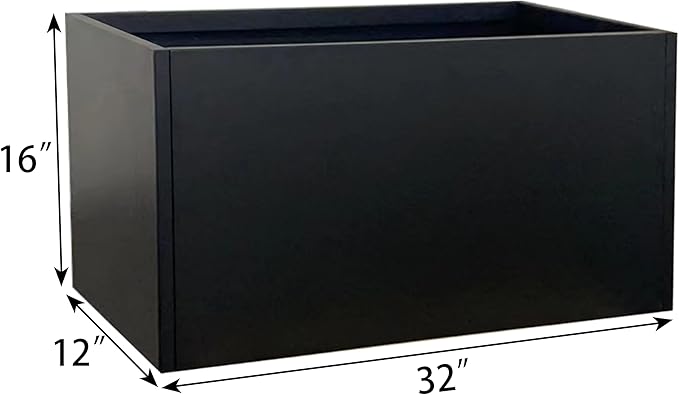 Galvanized Steel Planter Black Metal Outdoor Planter Powder Coated 32" x 12" x 16" Pot Metallic Heavy Pot Indoor & Outdoor, Commercial & Residential (L32 x W12 x D16, Black)