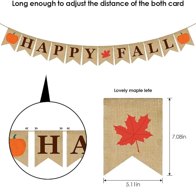 ERKOON Burlap Banner Happy Fall Sign Pumpkin Flag Rustic Natural Fall Harvest Banner for Autumn Home Party School Party Decoration