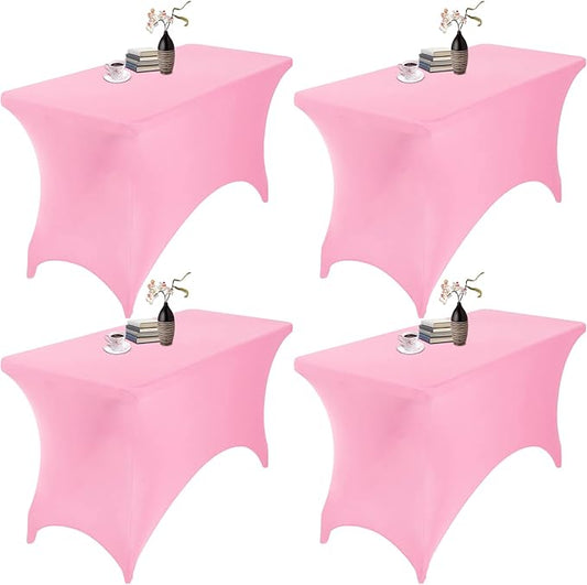 4Pack Spandex Waterproof Table Covers 4ft，Spandex 4ft Waterproof Table Cover for Party,Wedding, Banquet, and Events(Pink)