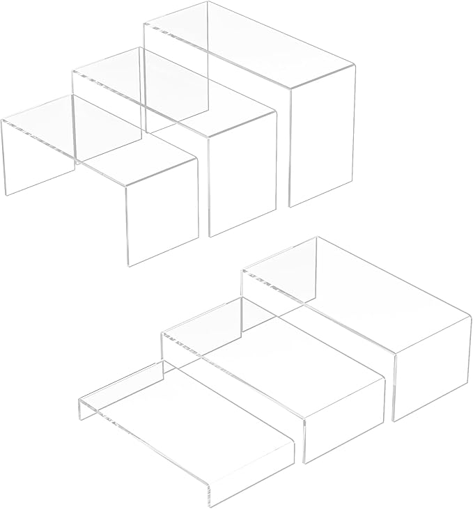 Acrylic Display Risers 6pcs, Clear Rectangular Display Organizer Stands, Acrylic Display for Funko Pop Figure, Desserts, Cupcake, Toys, Collectibles, Merchandises - 7.5''x8''x8.5''x9''x9.5''x10''