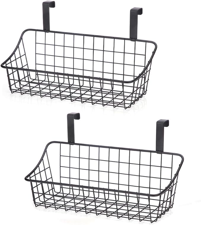 LeleCAT Cabinet Door Organizer Basket with hook Grid Storage Basket, Hang it behind a door or on a railing,BLack,4 Pack