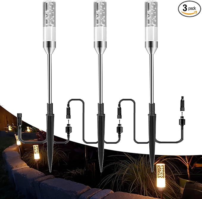 B-right Warm White 3PCS Extension Lights for Path Lights, Extendable Waterproof 0.8W 95 Lumens per Light 2700K (No Adapter)