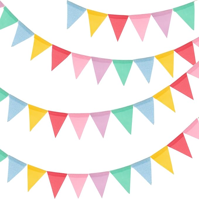G2PLUS Pre-Strung Burlap Pennant Banners, 39Ft Colorful Fabric Triangle Flag Bunting, 36Pcs Pennant Banner Flags Garland for Birthday, Holidays and Theme Party Decorations