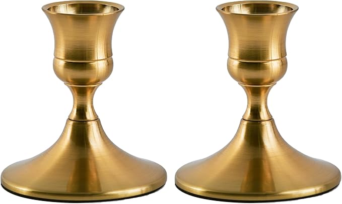 Gold Taper Candle Holder, Brass Candlestick Holders, Vintage Metal for Table Centerpieces Wedding Christmas Decor (Gold, 2 Pcs)