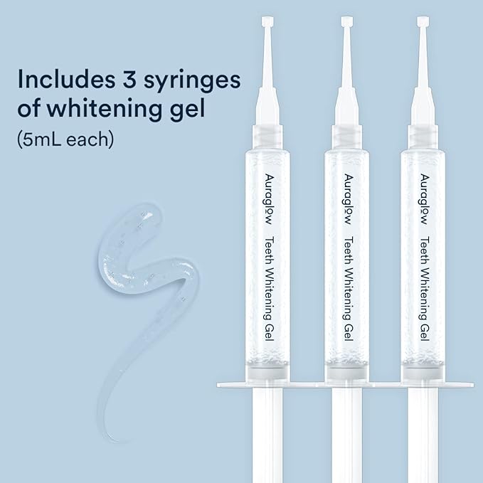 Auraglow 44% Teeth Whitening Gel Syringe Refill Pack, 44% Carbamide Peroxide, (3X) 5ml Syringes, 30 Whitening Treatments
