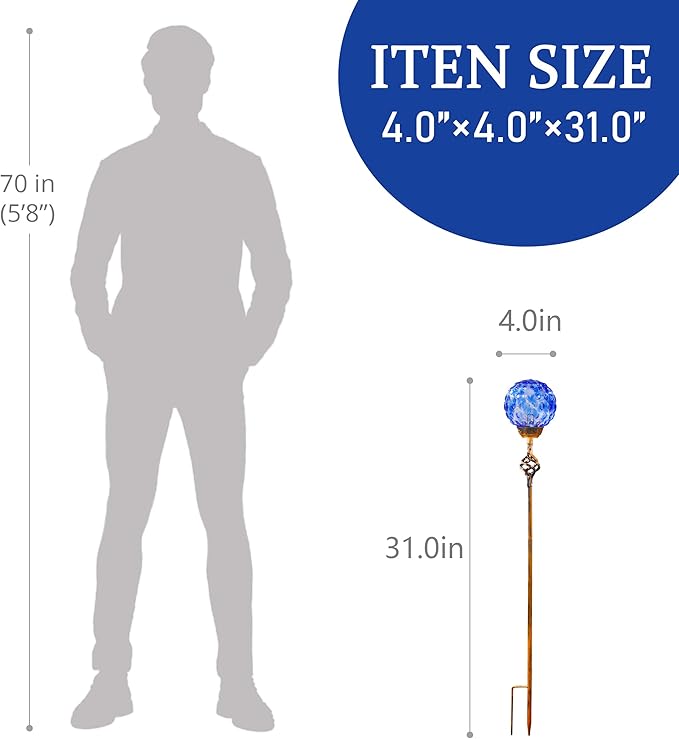 Garden Solar Lights, Decorative LED Honeycomb Glass Ball Garden Stake, Glass and Metal Outdoor Decoration, 4 x 31 Inch (Dark Blue)