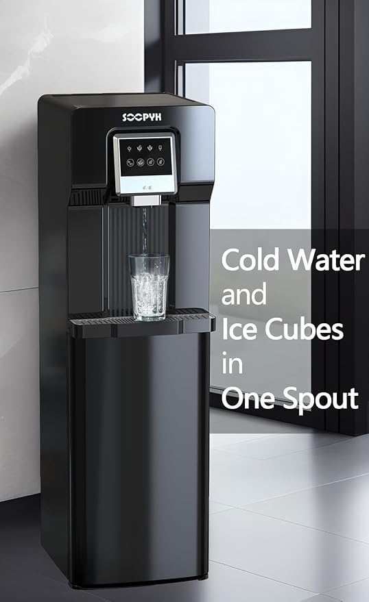 2 in 1 Bottom Load Water Cooler Dispenser with Ice Maker for 3 Gallon Bottle 17lbs Daily Capacity (NO HOT Water) Black