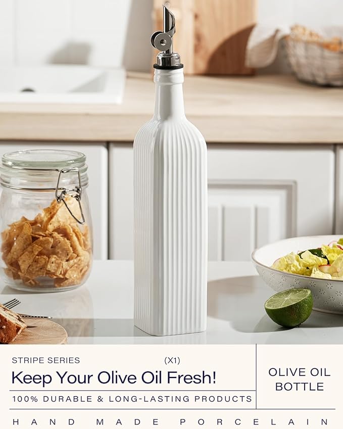 getstar 18 oz Olive Oil Dispenser Bottle for Kitchen, Ceramic Oil Bottle with Automatic Stainless Steel Pourer