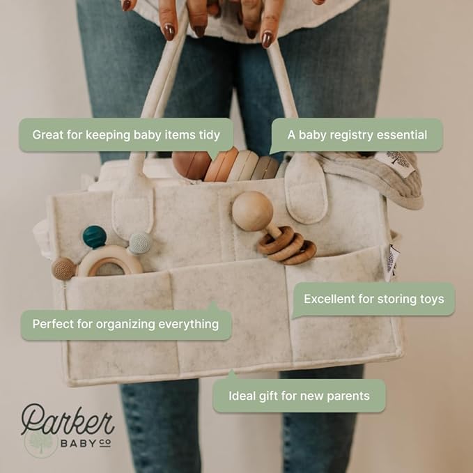 Parker Baby Diaper Caddy - Nursery Storage Bin and Car Organizer for Diapers and Baby Wipes - White, Regular