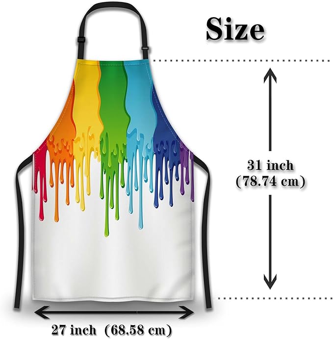 Cook Apron Women Rainbow Paint Border Fun Aprons for Men for Kitchen Cooking Restaurant BBQ Painting Crafting Gardening 27” (W) x 31” (H), Waterproof Aprons