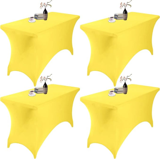 4Pack Spandex Waterproof Table Covers 4ft，Spandex 4ft Waterproof Table Cover for Party,Wedding, Banquet, and Events(Yellow)