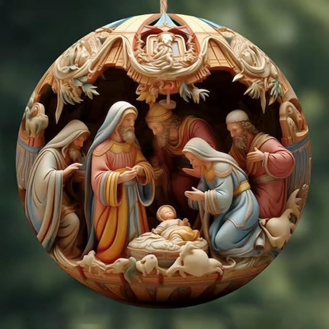 6 Pack Nativity Scene Ornaments - 3.15'' Diameter & Gifts Boxed Keepsake | Christmas Tree Nativity Scene Hanging Ornaments, The Birth of Jesus Decor, Religious Gifts for Christian & Family