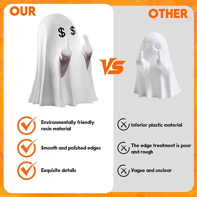 Halloween Ghost Figurine, Funny Middle Finger Spooky Resin Statue, Cute Decor for Halloween Decorations Indoor, Porch and Indoor Spooky Home Party Decor Gifts