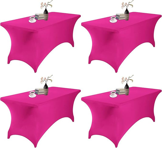 4Pack Spandex Waterproof Table Covers 6ft，Spandex 6ft Waterproof Table Cover for Party,Wedding, Banquet, and Events(Fuchsia)