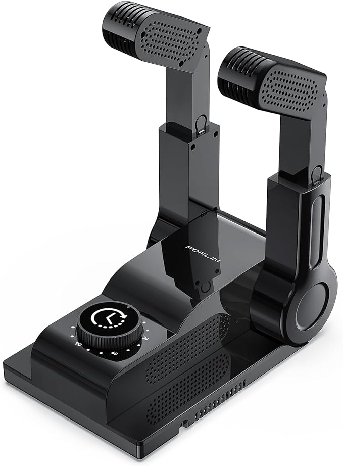 FORLIM Boot Dryer for Work Boots, Shoe Dryer with Heat Blower, Glove Dryer & Boot Warmer - 180° Adjustable Dry Rack - Telescopic Bendable Dry Ports - Intelligent Timer - Black