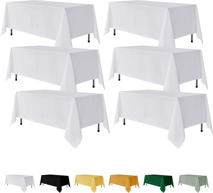 Fitable 6 Pack White Rectangle Table Clothes - 90 x 156 Inch - Wrinkle and Stain Resistant Fabric Tablecloths, Washable Polyester Table Covers for Wedding, Party, Banquet, Formal Events