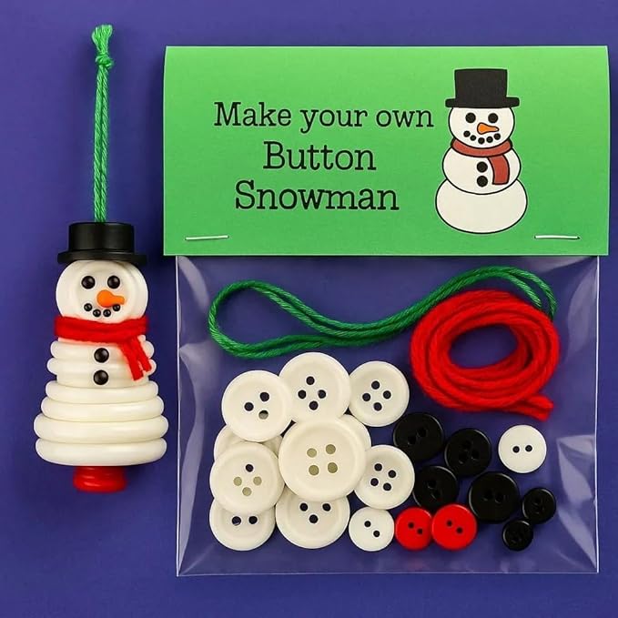 DIY Christmas Button Ornament Making Set–Fun Holiday Handmade Decorations for All Ages,DIY Craft Buttons Kit with Christmas Snowman/Santa/Angel,Xmas Tree Hanging Decorations (#C)