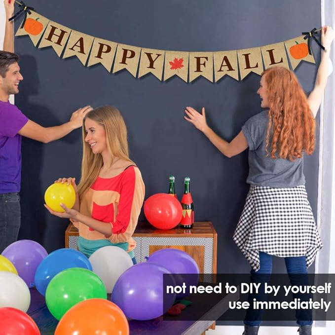 ERKOON Burlap Banner Happy Fall Sign Pumpkin Flag Rustic Natural Fall Harvest Banner for Autumn Home Party School Party Decoration