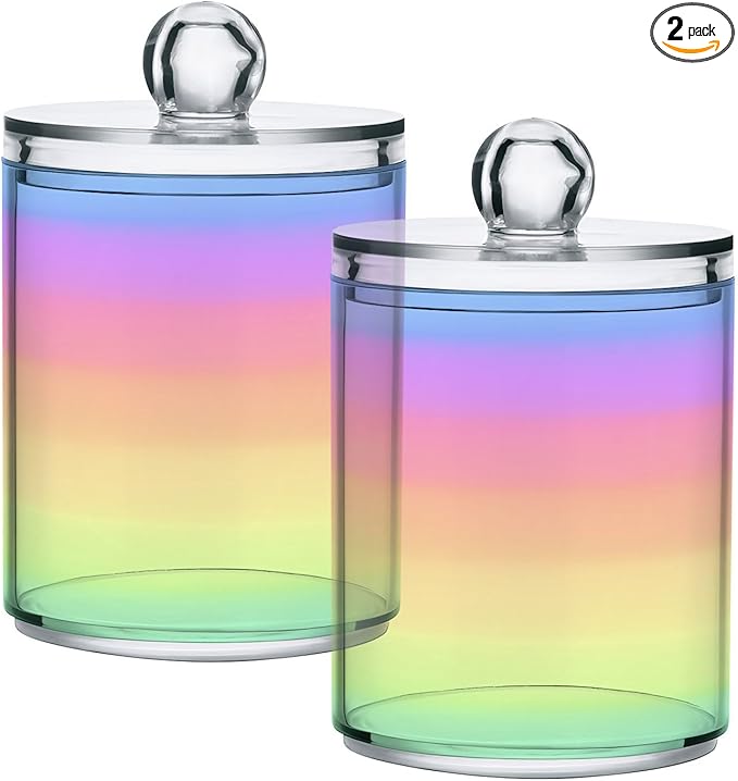 Rainbow Pastel 2PC Airtight Transparent Plastic Storage Jar Food Storage Container Plastic for Food Herbs Tea etc with Storage Lid easy to use and clean With lid Easy To Use