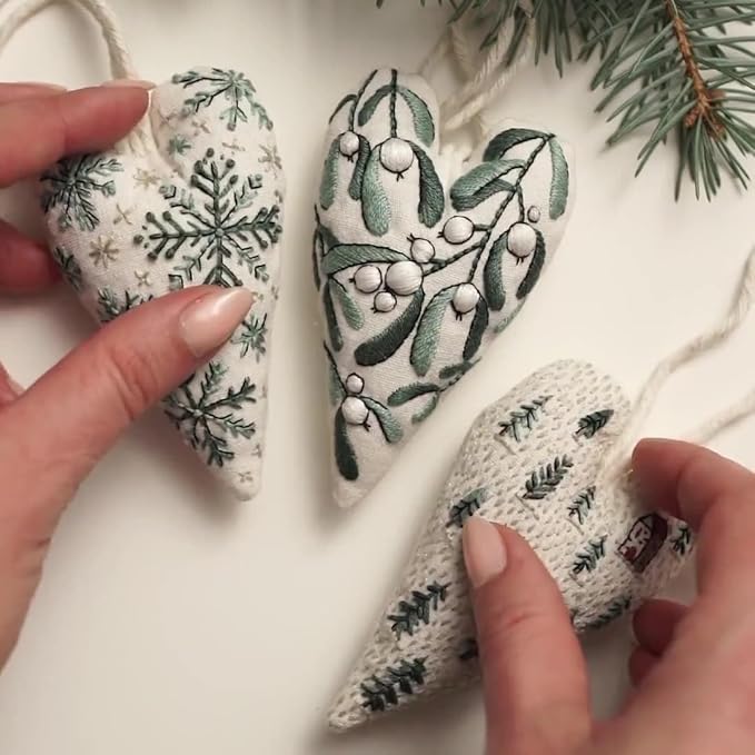 2026 Christmas Embroidery Kit for Beginners - Complete DIY Hand Embroidery Ornament Set with Easy Instructions, Create Festive Tree Hanging Decorations