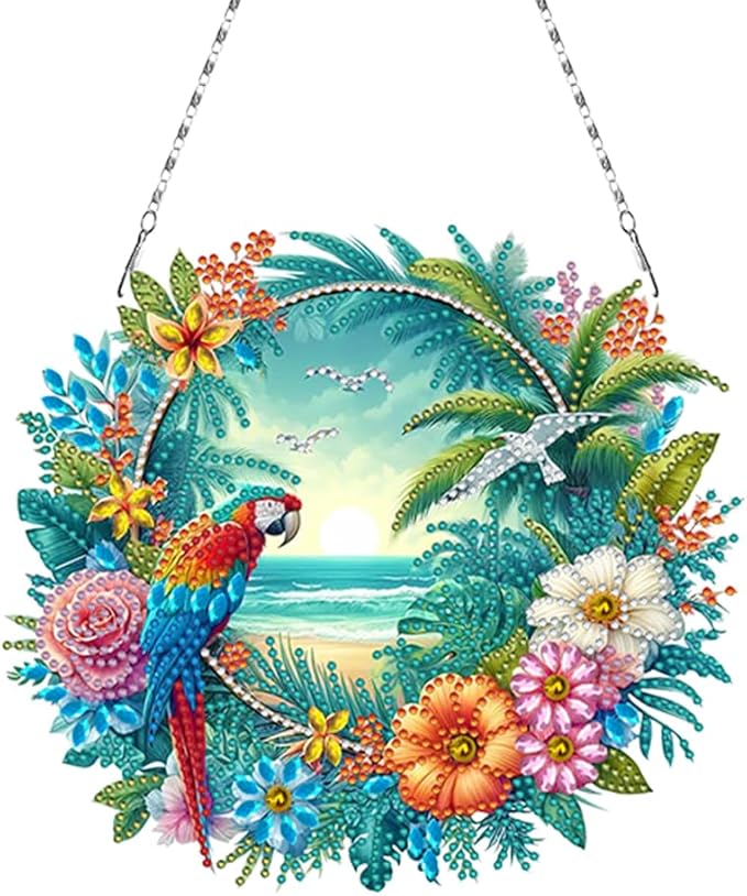 Flowers Hummingbird Diamond Art Kits,5D Diamond Hanging Ornament Kits,DIY Special Shaped Diamond Dot Kits,Home Porch Crystal Hanging Pendant Ornament (Colorful3)