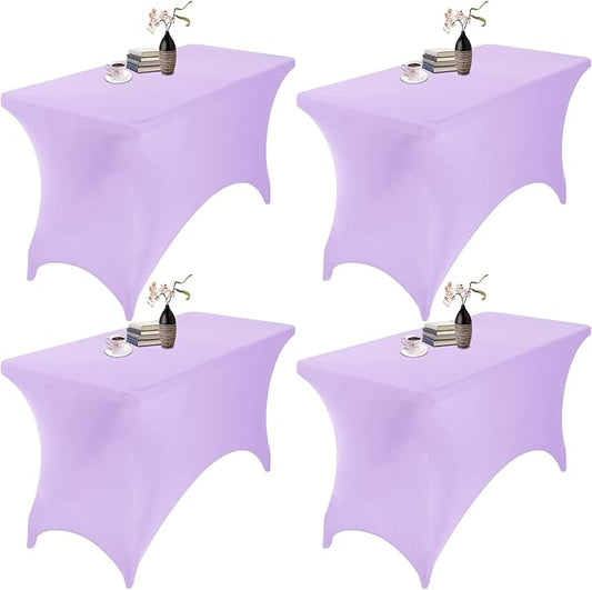 4Pack Spandex Waterproof Table Covers 4ft，Spandex 4ft Waterproof Table Cover for Party,Wedding, Banquet, and Events(Lavender)