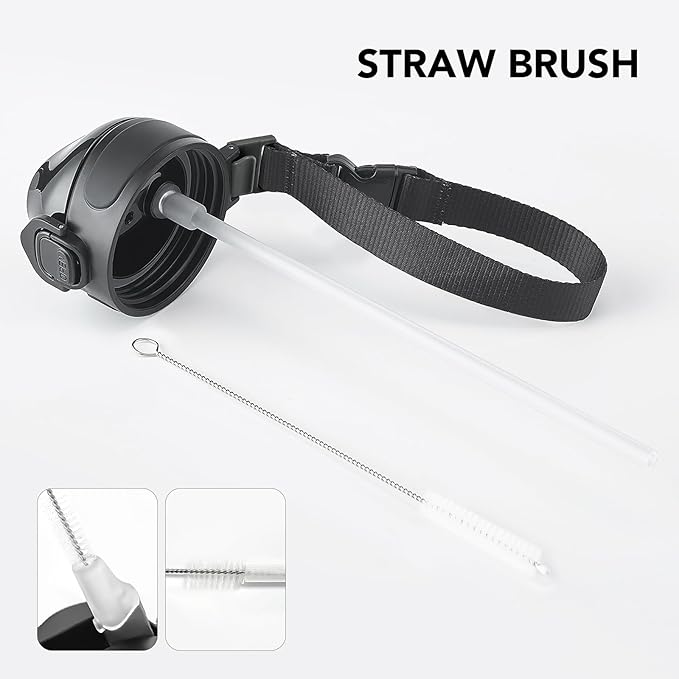 Enerbone 24 oz Insulated Water Bottle, Stainless Steel Bottle with Carrying Strap, Double-Wall Vacuum Insulation Design, Leakproof Sports Bottle with Straw, Keep Drinks Cold or Hot for Hours