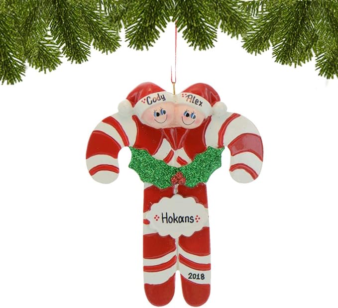 3D Personalized Our First Christmas Ornament 2025 | Custom Candy Cane Couple Ornaments Holiday Couples Ornament 2025 Family of 2 Unique for a Couple Ornaments Couples Unique Gifts