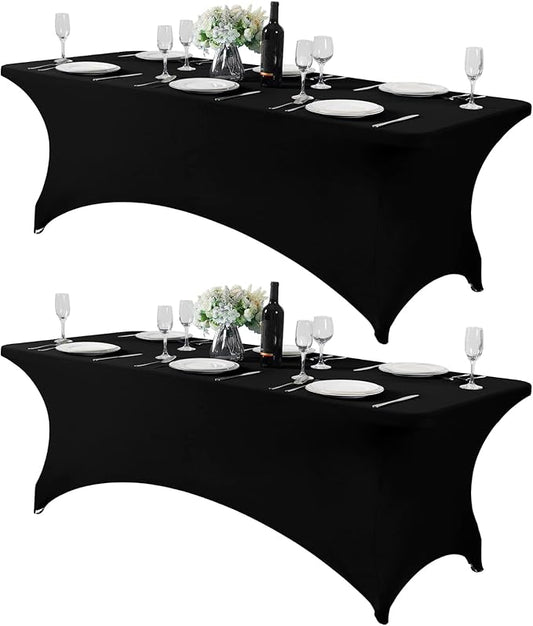 2Pack Spandex Table Cover for 8FT or 4ft or 6ft Table Universal Fitted Stretch Tablecloth for Party, Banquet, Wedding and Events-Black