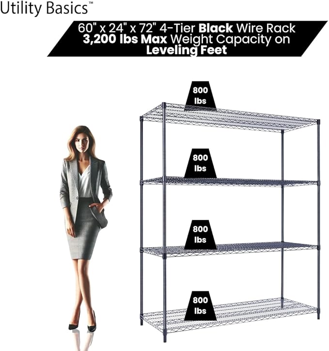 60"x24"x72" Premium Metal Steel 4-Tier Wire Shelving NSF 3200 LBS MAX Capacity Heavy Duty Storage Rack for Hospitals, Schools, Commercial Spaces, and Garages w/Premium Wheels