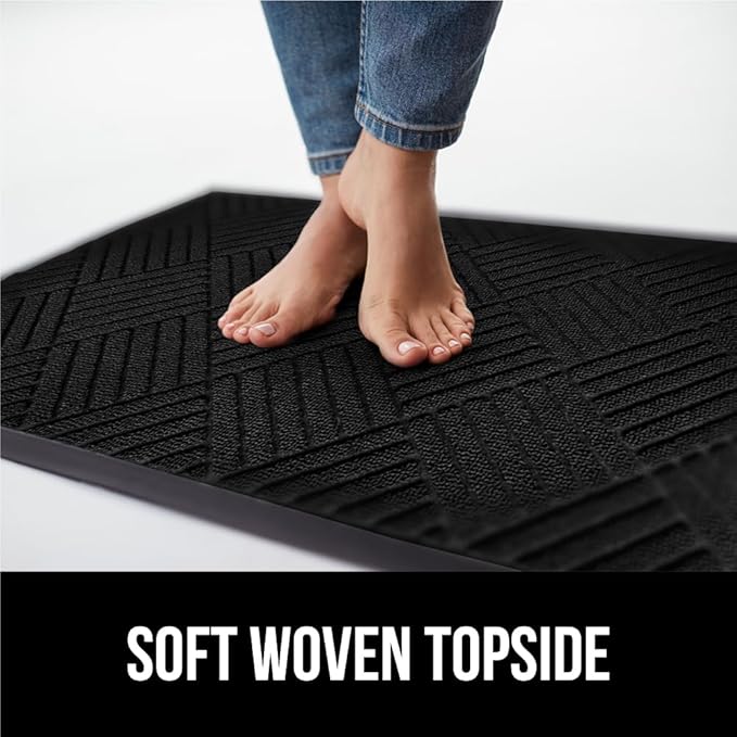 GORILLA GRIP 100% Waterproof All-Season WeatherMax Doormat US Designed Natural Rubber, Stain and Fade Resistant, Low Profile Indoor Outdoor Door Mats, Easy Clean Patio Mat, 17x29, Black Diamond
