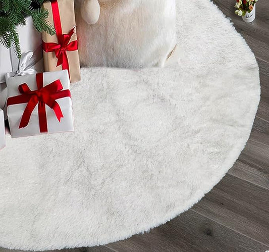 AOGU 48 Inch Faux Fur Christmas Tree Skirt White Shiny Plush Skirt for Merry Christmas Party Christmas Tree Decoration